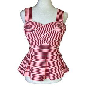 HD in Paris Anthropologie Cabana Peplum Bandage Tank‎ Top Red White Stripe SP